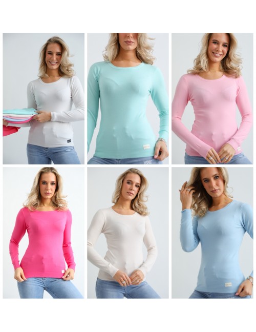 CLARIS Kerek-Nyakú Kötött Felső - Több színben