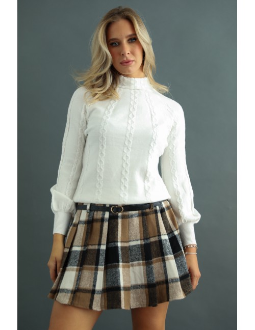 Kockás Szoknya Short Béléssel - Bézs