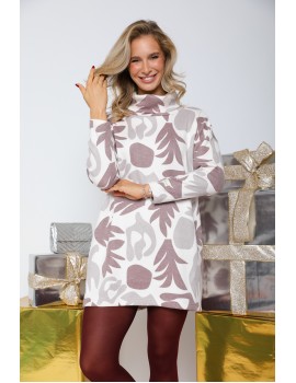 TEMERINA Kötött Ruha - Bordó Mintás