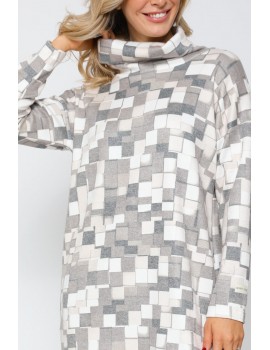 TEMERINA Knit Dress - Grey Patterned