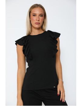 BASIC Top With Flounce - Black