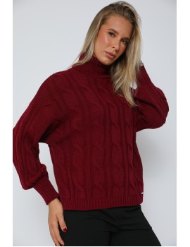 KELLY Vastag Kötött Pulóver - Bordó