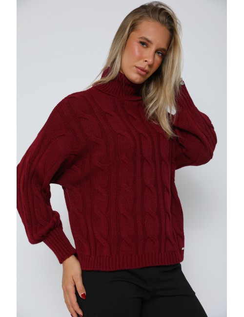 KELLY Vastag Kötött Pulóver - Bordó KELLY Vastag Kötött Pulóver - Bordó