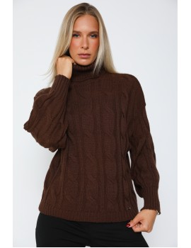 KELLY Vastag Kötött Pulóver - Csokoládé