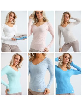 BIANCA V-Nyakú Bordás Kötött Felső - Több színben