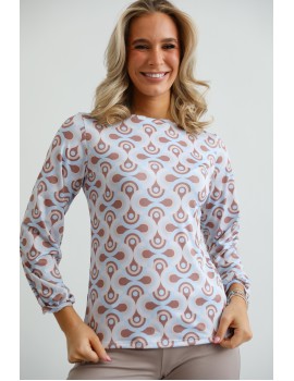 ZINA Print Top - Light Blue-Brown