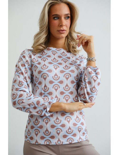 ZINA Mintás Felső - Világoskék-Barna