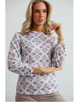 ZINA Print Top - Light Blue-Brown