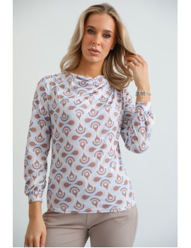 HELENA Print Top - Light Blue-Brown