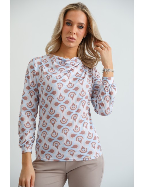 HELENA Mintás Felső - Világoskék-Barna