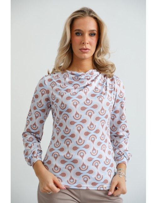HELENA Mintás Felső - Világoskék-Barna