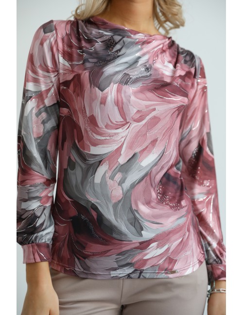 HELENA Mintás Felső - Bordó-Szürke