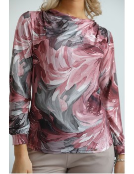 HELENA Print Top - Burgundy-Grey