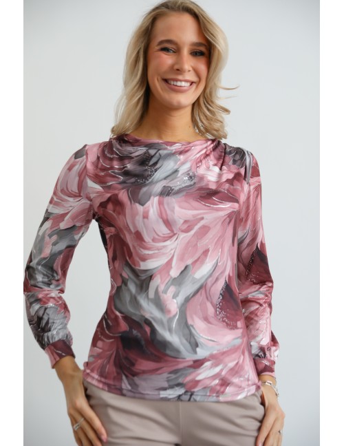 HELENA Mintás Felső - Bordó-Szürke