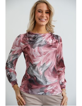 HELENA Print Top - Burgundy-Grey