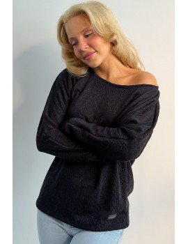 ZIA Kötött Bő Felső - Fekete Textúrás