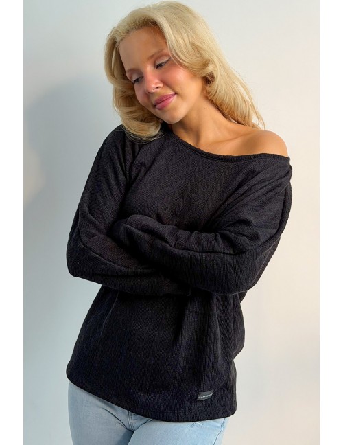 ZIA Kötött Bő Felső - Fekete Textúrás