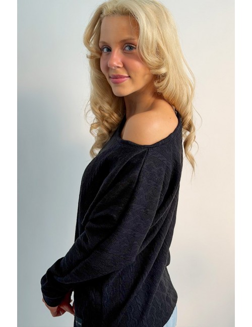 ZIA Kötött Bő Felső - Fekete Textúrás