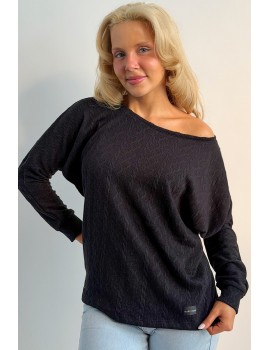 ZIA Kötött Bő Felső - Fekete Textúrás