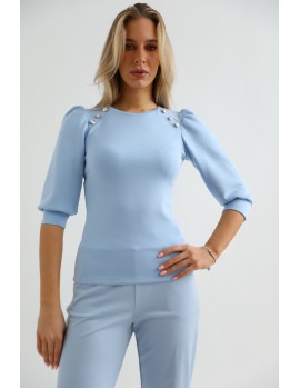 LEONIE Blouse with Buttons - Light Blue