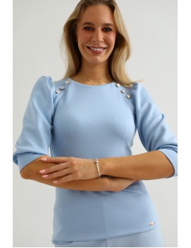 LEONIE Blouse with Buttons - Light Blue