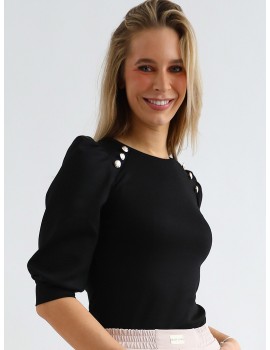 LEONIE Gombos Felső - Fekete