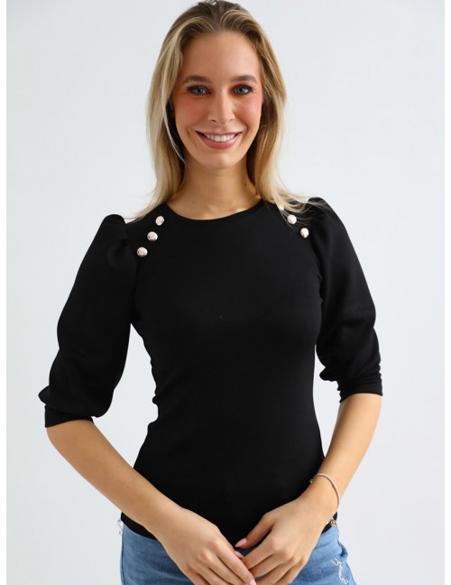 LEONIE Gombos Felső - Fekete