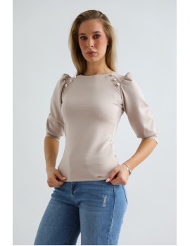 LEONIE Blouse with Buttons - Beige