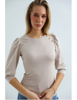 LEONIE Blouse with Buttons - Beige