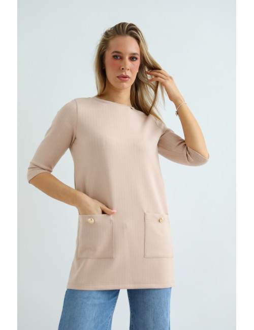 BETTY Zsebes Tunika - Bézs
