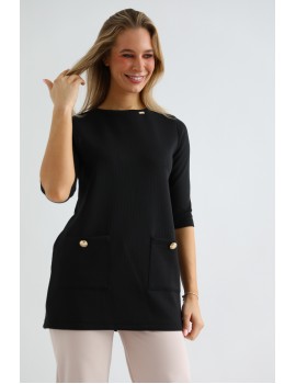 BETTY Zsebes Tunika - Fekete