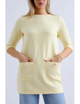 BETTY Zsebes Tunika - Pasztell Sárga