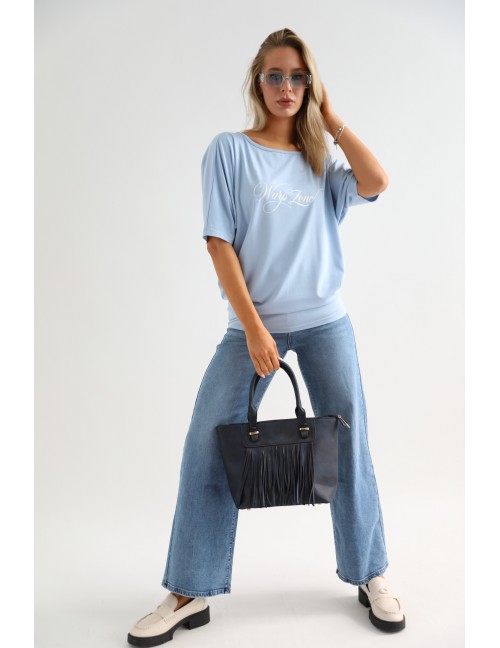 Nyomott Bő Felső - Kék