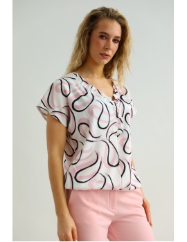 TUESDAY Fodros Felső - Rózsaszín Absztrakt Minta