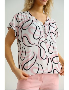 TUESDAY Fodros Felső - Rózsaszín Absztrakt Minta