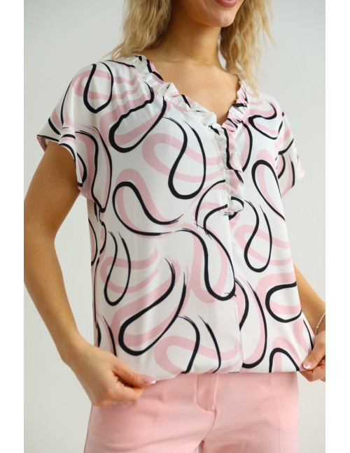 TUESDAY Fodros Felső - Rózsaszín Absztrakt Minta
