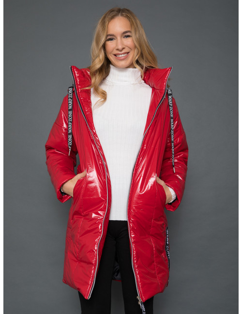 Long Winter Coat with Hood - Red