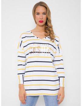 CASUAL V-neck Loose Top - Yellow Stripes