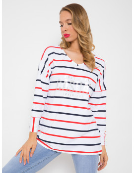 CASUAL V-neck Loose Top - Red Stripes