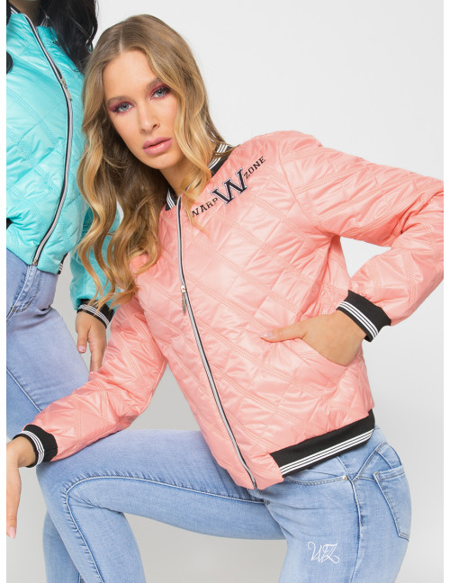 Quilted Bomber Jacket - Peach