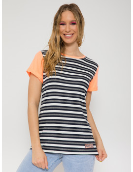 CASSIE Striped T-shirt - Neon Orange