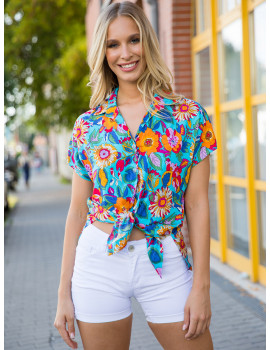SABRINA Shirt - Turquoise Floral