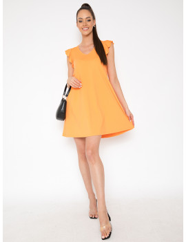 Ruffle Shoulder Dress - Orange