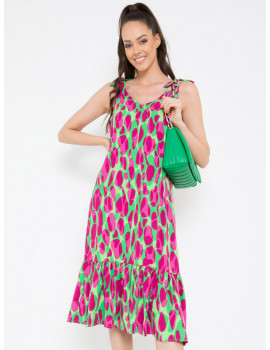 ROSIE Print Dress - Green-Pink