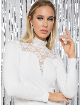 FLORENTINA Lace Long Sleeve Top - White