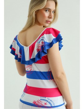PENELOPE Ruffle Top - Pink-Royal Blue