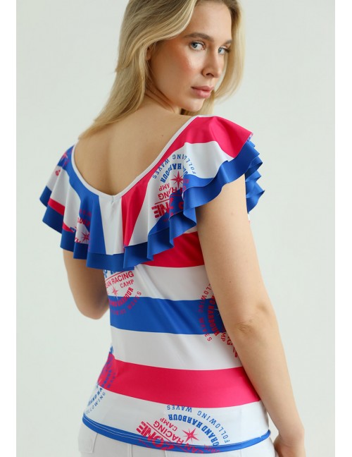 PENELOPE Ruffle Top - Pink-Royal Blue