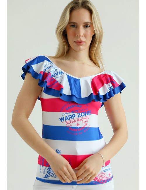 PENELOPE Ruffle Top - Pink-Royal Blue