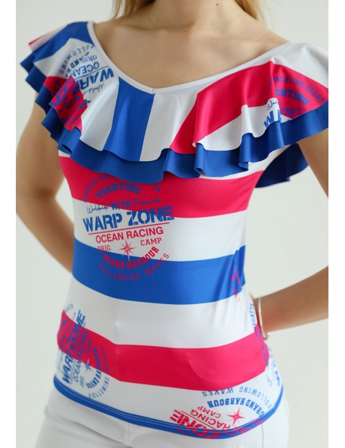 PENELOPE Ruffle Top - Pink-Royal Blue