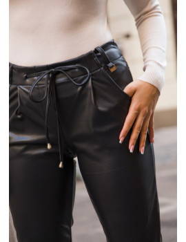 CASSARAH Faux Leather Trousers - Black